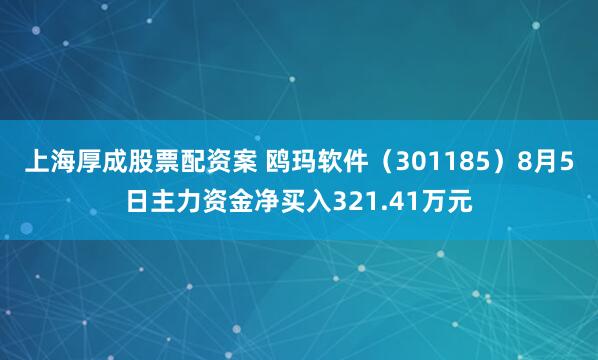上海厚成股票配资案 鸥玛软件（301185）8月5日主力资金净买入321.41万元